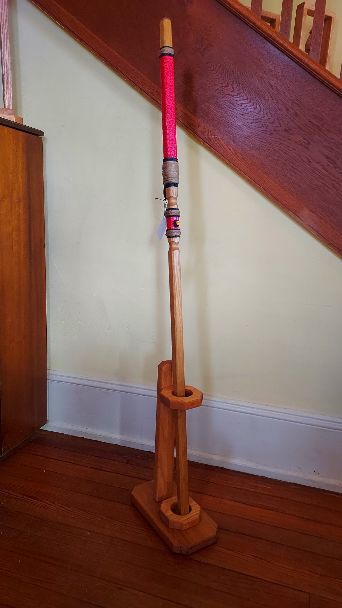 Walking Stick - EUROS - 49" White Oak - Red Crocodile grip, with custom Display Stand