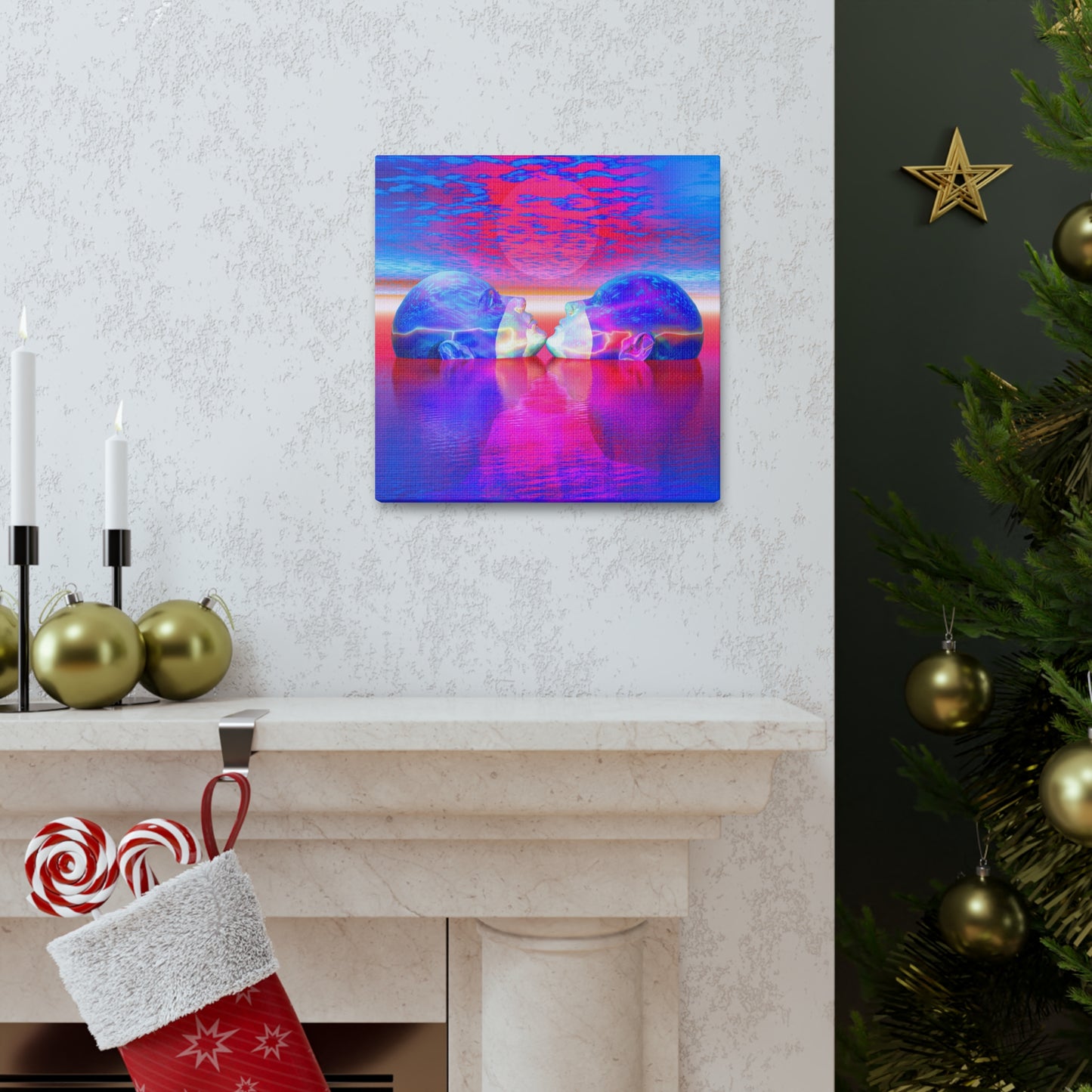 Captured Calm Mind Kiss - Canvas, Gallery Wrapped - 12" x 12" x 1.25" - Master Minds Series - Ready to Hang!
