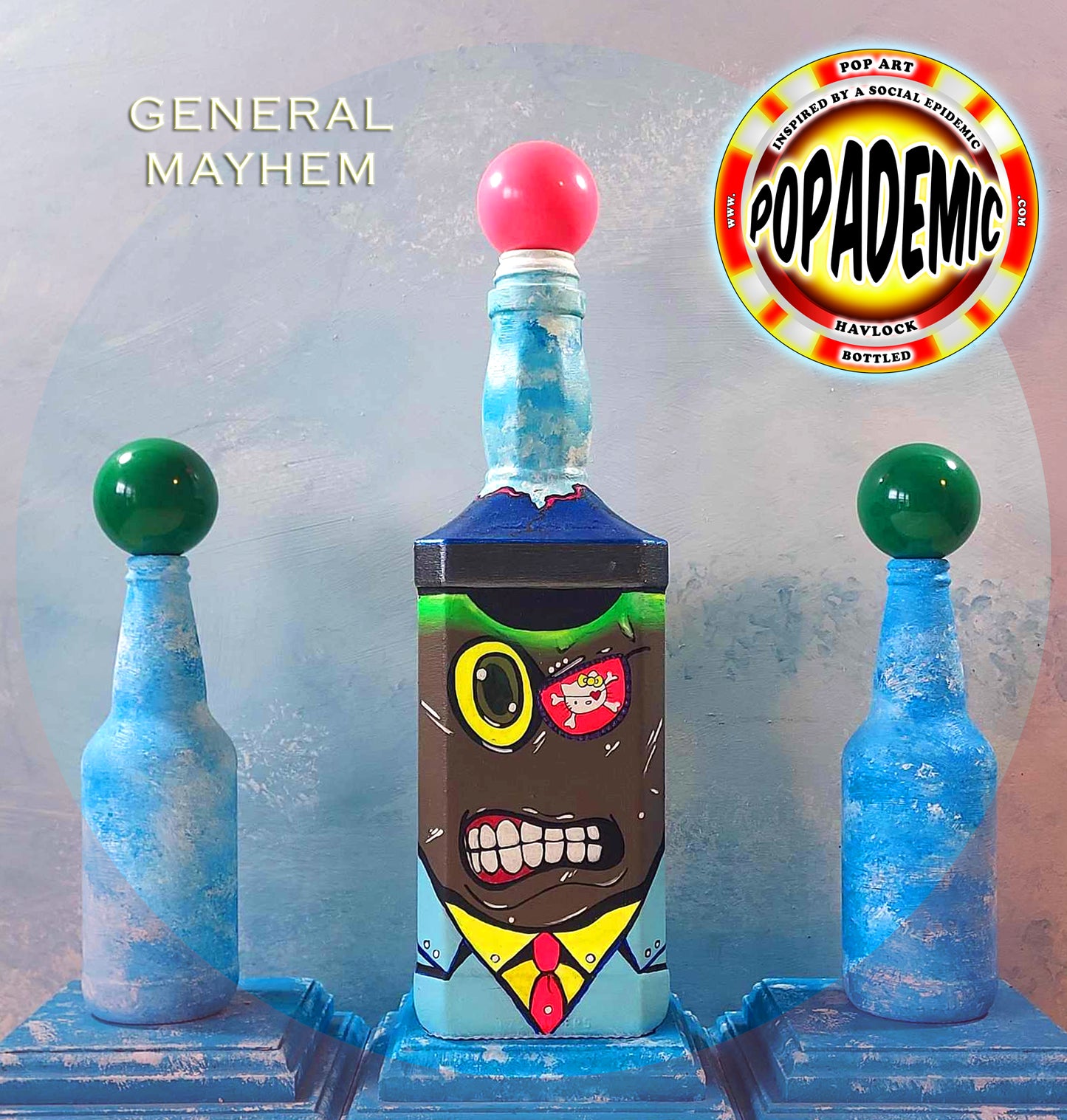 Popademic - GENERAL MAYHEM - Original Painted Bottle - Joey & Rhonda Havlock