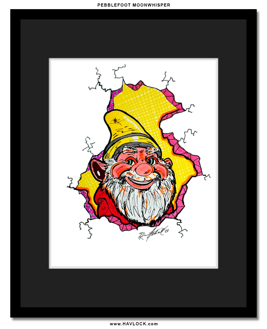 Pebblefoot Moonwhisper - Original Drawing - Cracked Gnome Chronicles
