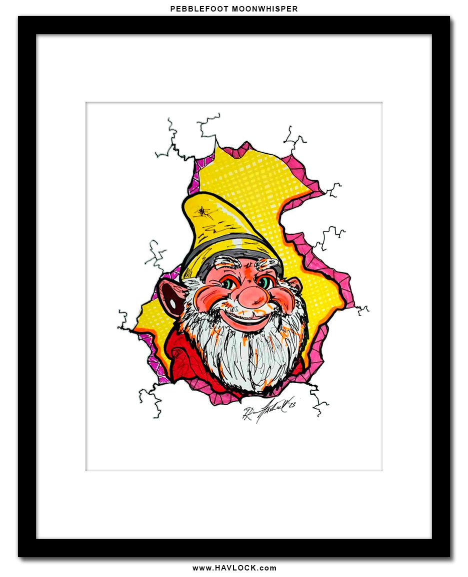 Pebblefoot Moonwhisper - Original Drawing - Cracked Gnome Chronicles