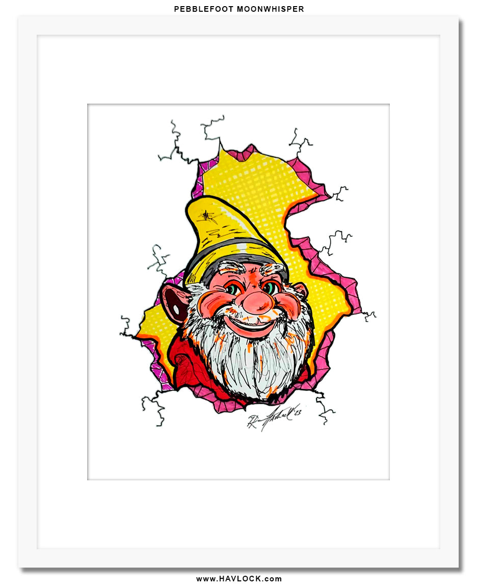 Pebblefoot Moonwhisper - Original Drawing - Cracked Gnome Chronicles