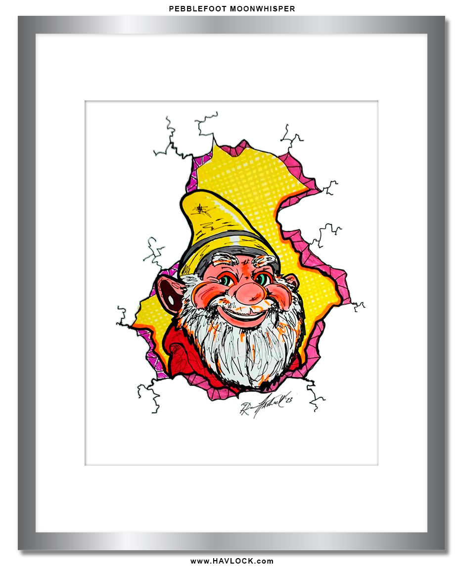 Pebblefoot Moonwhisper - Original Drawing - Cracked Gnome Chronicles