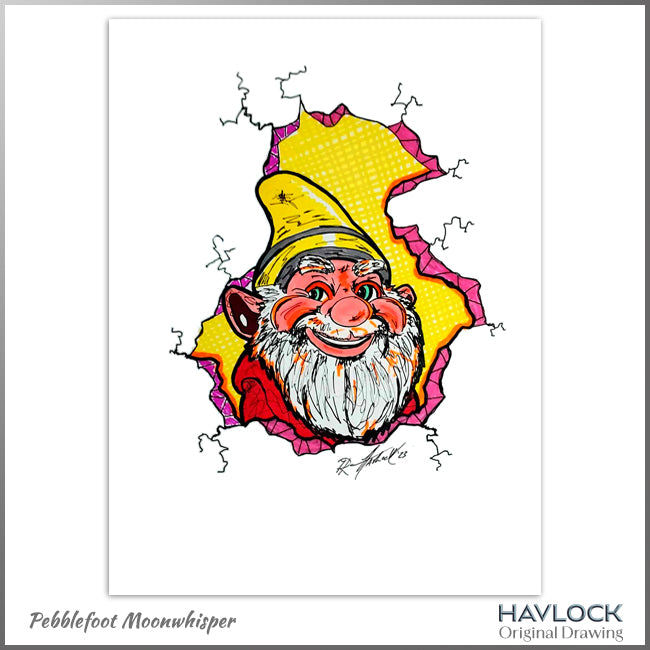 Pebblefoot Moonwhisper - Original Drawing - Cracked Gnome Chronicles
