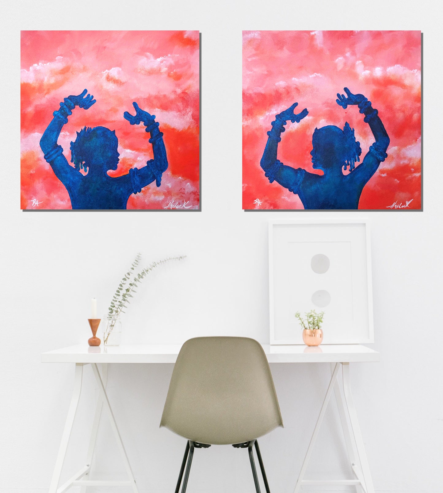 PRIVATE DANCERS (Isabella & Elizabeth) - Diptych Set - 12x12 each Original Painting - Joey Havlock & Rhonda Havlock Collaboration