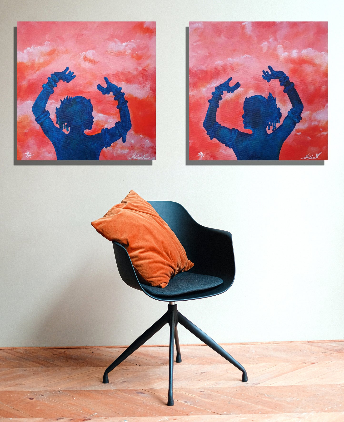 PRIVATE DANCERS (Isabella & Elizabeth) - Diptych Set - 12x12 each Original Painting - Joey Havlock & Rhonda Havlock Collaboration