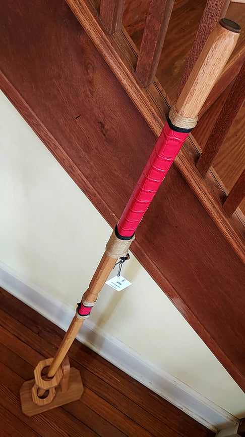 Walking Stick - ARES - 61" Red Oak - Red Crocodile grip, with custom Display Stand