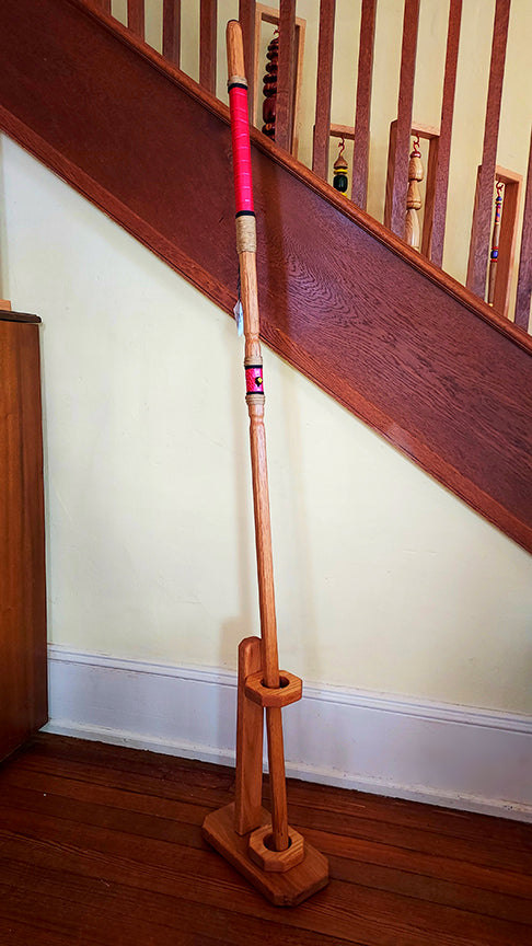Walking Stick - ARES - 61" Red Oak - Red Crocodile grip, with custom Display Stand