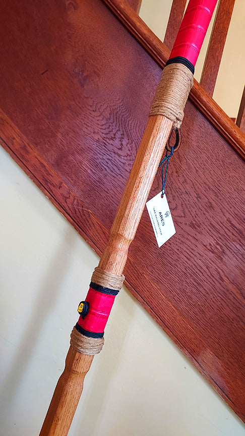 Walking Stick - ARES - 61" Red Oak - Red Crocodile grip, with custom Display Stand