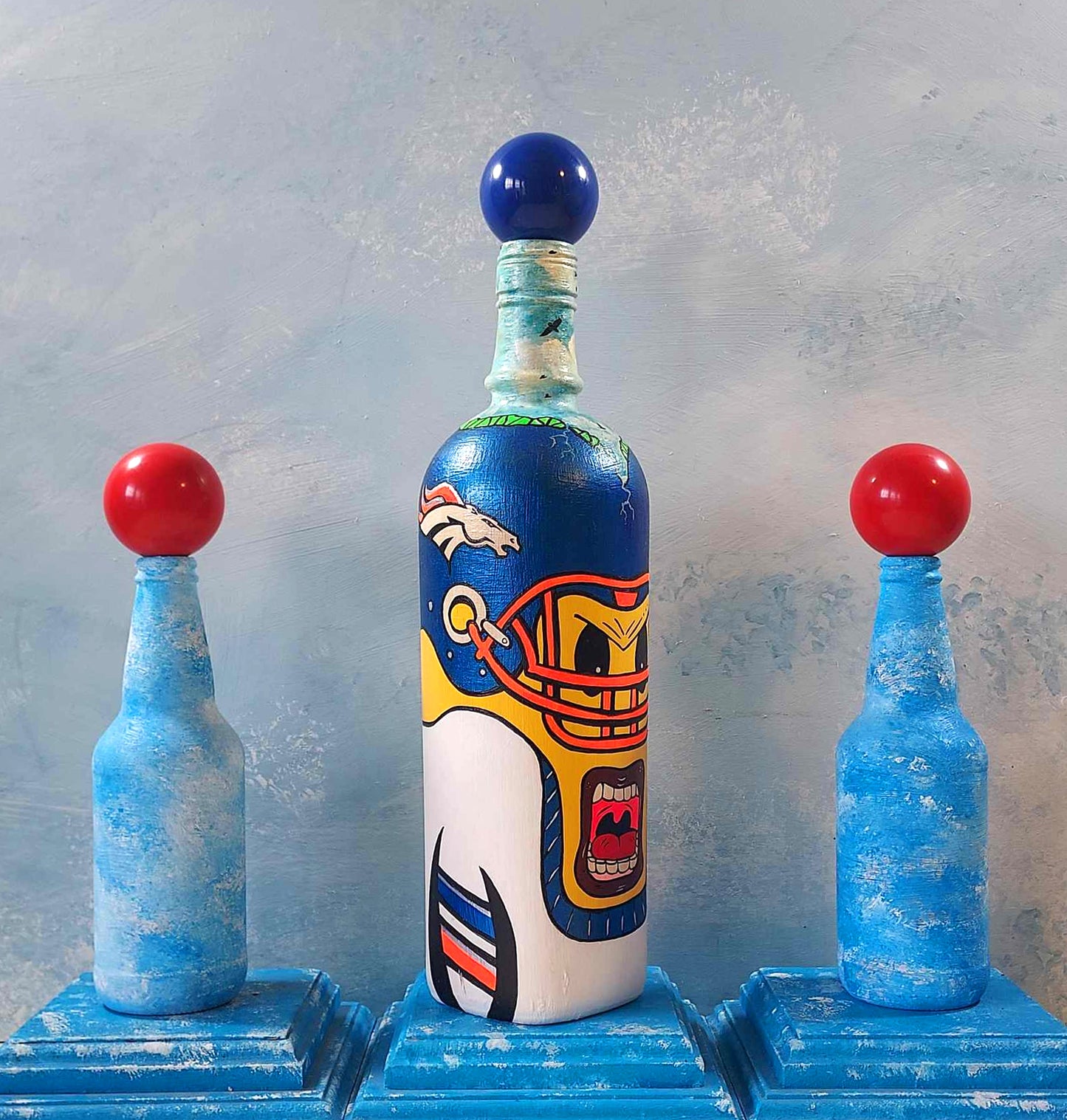 Popademic - SKULLCRACKER - BLAZING BUCK (Denver Broncos) - Original Painted Bottle - Joey & Rhonda Havlock