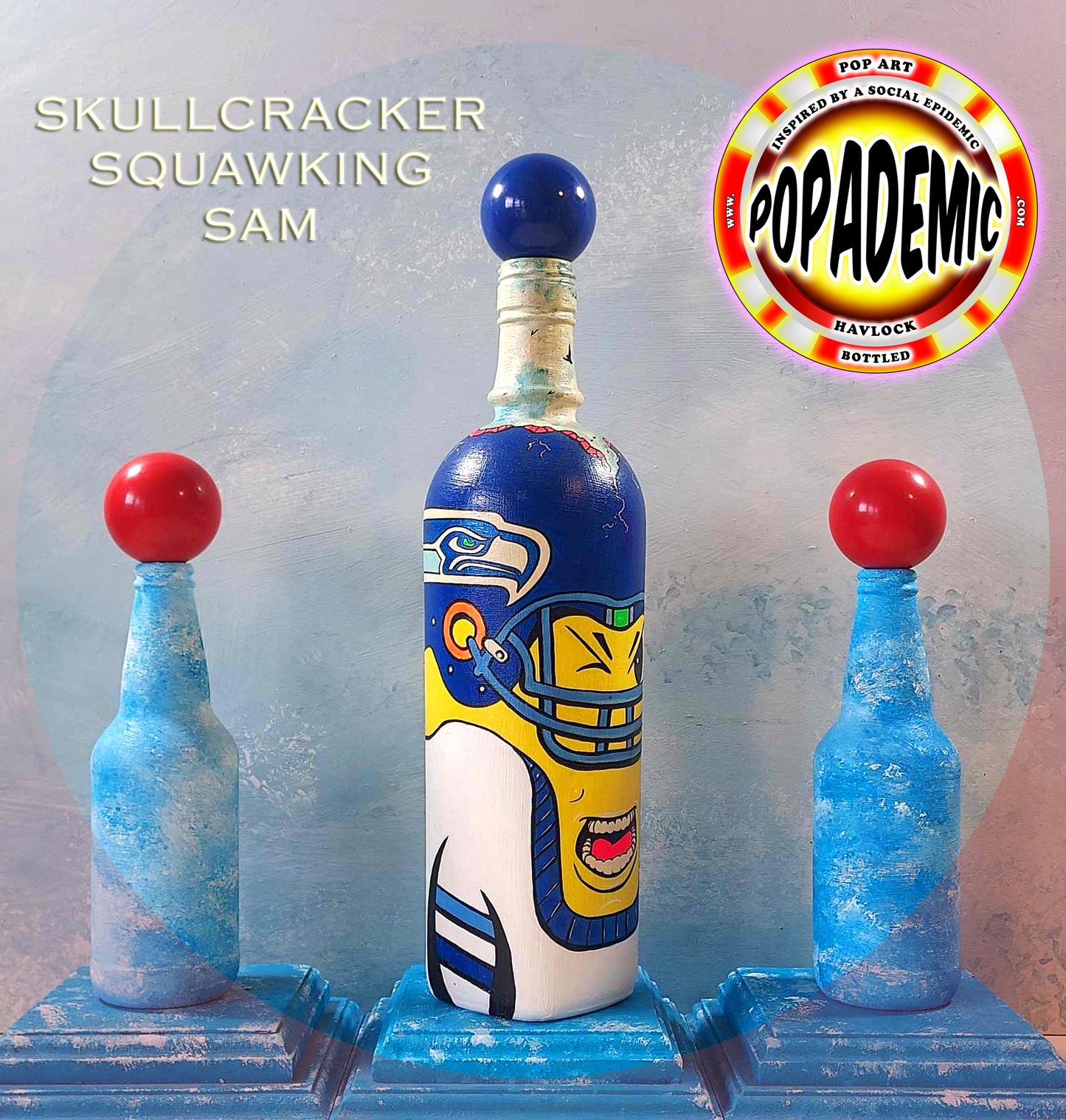 Popademic - SKULLCRACKER - SQUAWKING SAM (Seattle Seahawks) - Original Painted Bottle - Joey & Rhonda Havlock