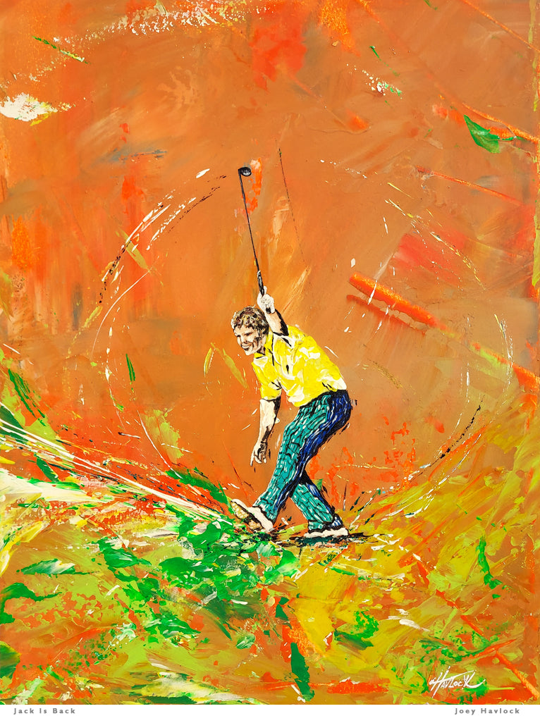JACK IS BACK - Metal Print, Limited Edition 9" x 12" - SWINGERS - Impressionist Golf Series by Joey Havlock