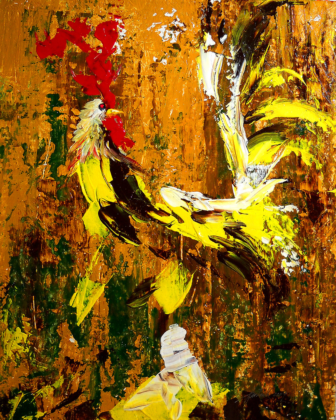 The Watchful Cock - Oil on Board