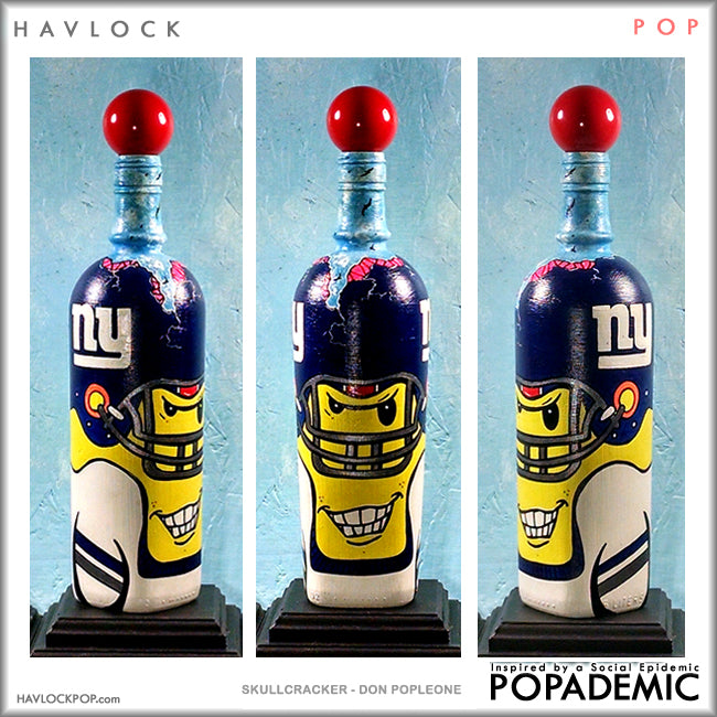 Popademic - SKULLCRACKER - DON POPLEONE (New York Giants) - Original Painted Bottle - Joey & Rhonda Havlock