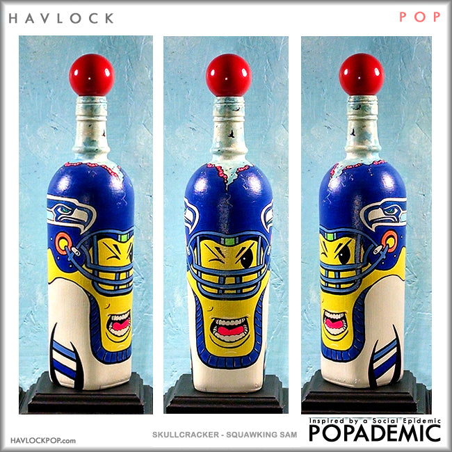 Popademic - SKULLCRACKER - SQUAWKING SAM (Seattle Seahawks) - Original Painted Bottle - Joey & Rhonda Havlock