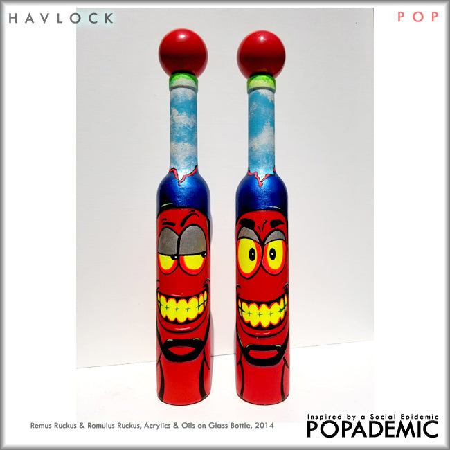 Popademic - REMUS & ROMULUS RUCKUS - Original Painted Bottle - Joey & Rhonda Havlock