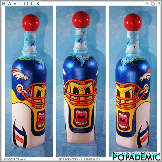 Popademic - SKULLCRACKER - BLAZING BUCK (Denver Broncos) - Original Painted Bottle - Joey & Rhonda Havlock