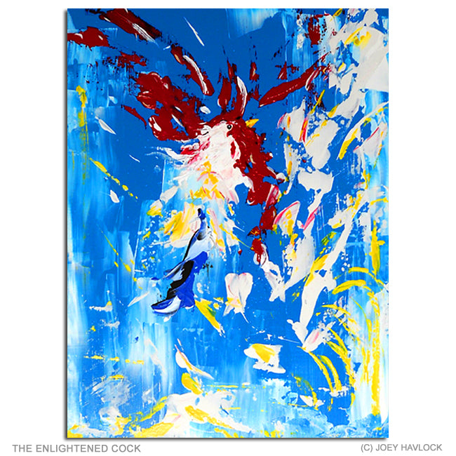 The Enlightened Cock - Oil on Board - Rooster Painting Framed - Joey Havlock