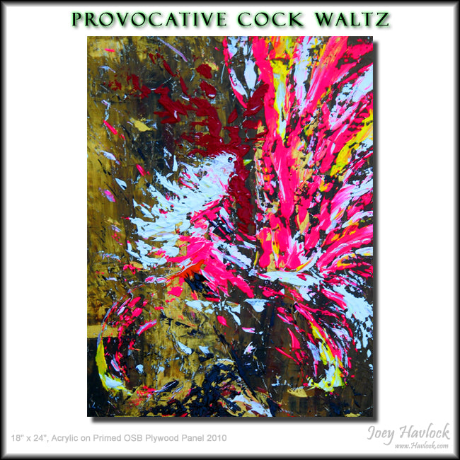 Provocative Cock Waltz - Oil on Board - Rooster Painting Framed - Joey Havlock
