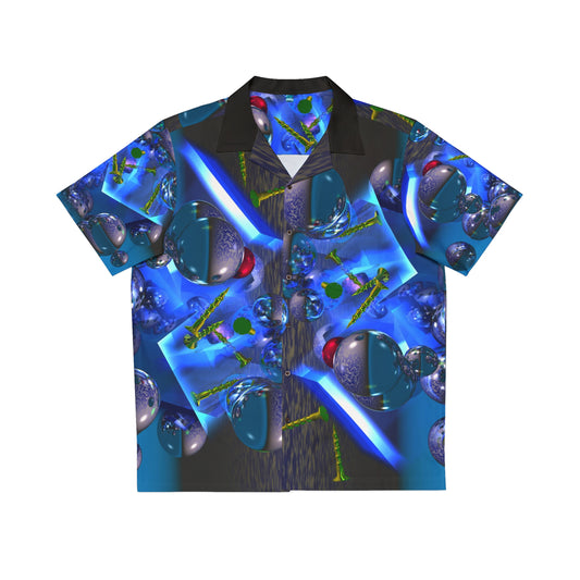 Silicon Screws Blazing Blue - Men's Hawaiian Shirt - Liquid Geometry