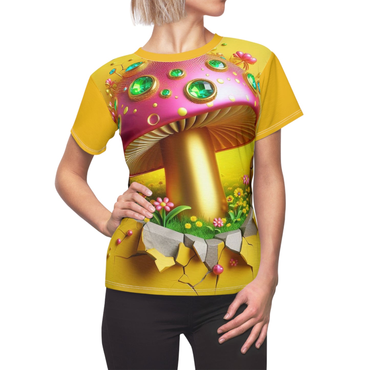 EMERALDS and FUNGI GOLD ~ Mushroom - Comfortable Women's Crew Neck Shirt ~ GnomePOP