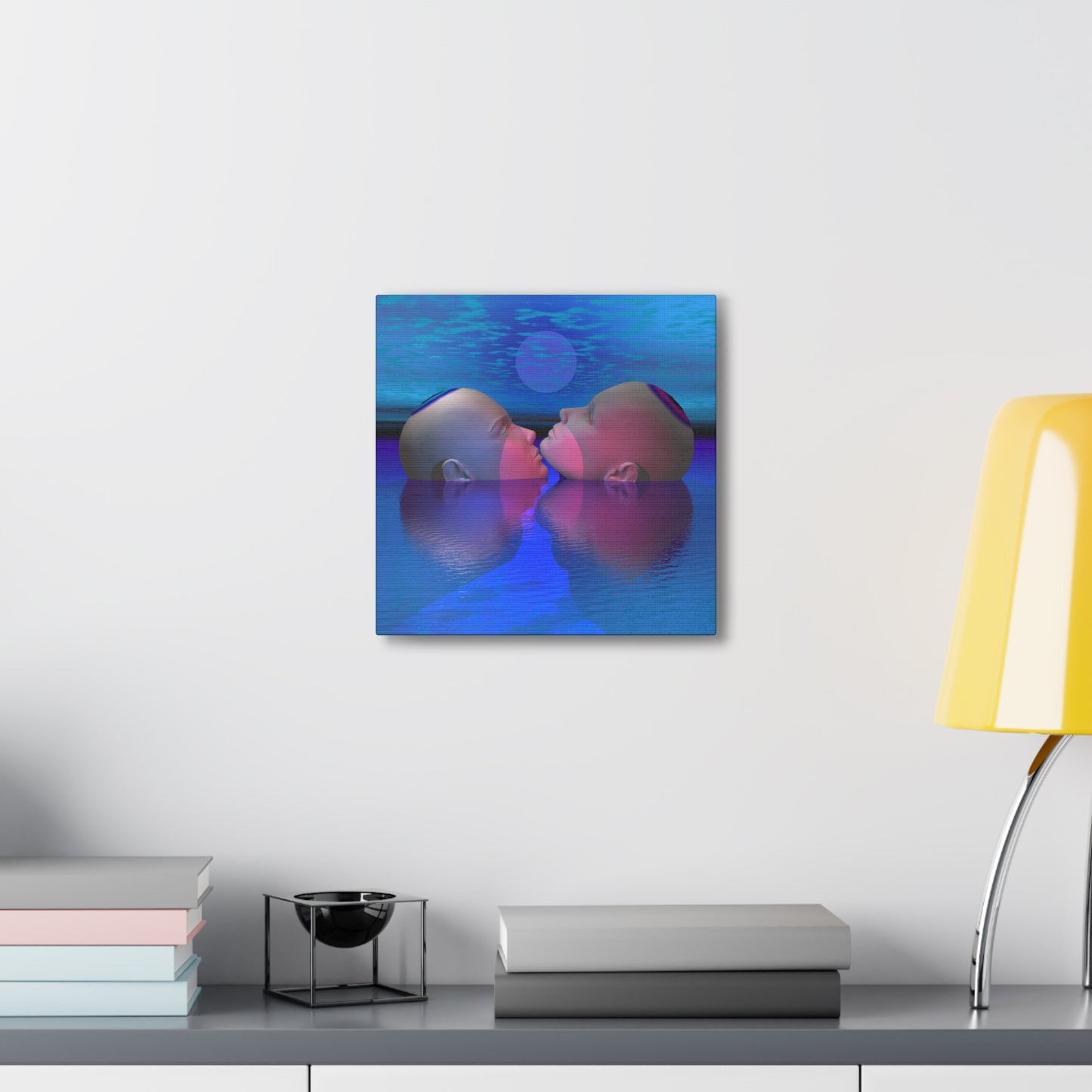 Mind Kiss Under A Blue Moon - Canvas, Gallery Wrapped -  12" x 12" x 1.25" - Master Minds Series - Ready to Hang!