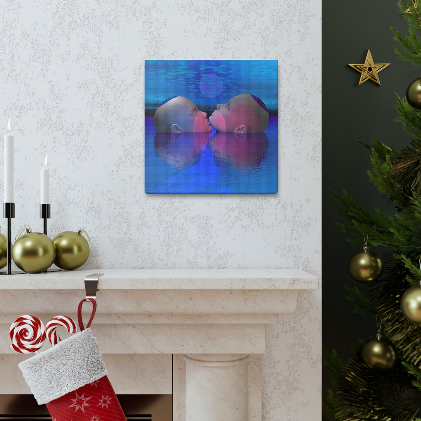 Mind Kiss Under A Blue Moon - Canvas, Gallery Wrapped -  12" x 12" x 1.25" - Master Minds Series - Ready to Hang!