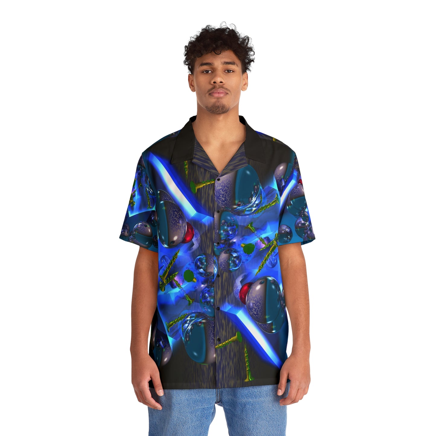 Silicon Screws Blazing Blue - Men's Hawaiian Shirt - Liquid Geometry