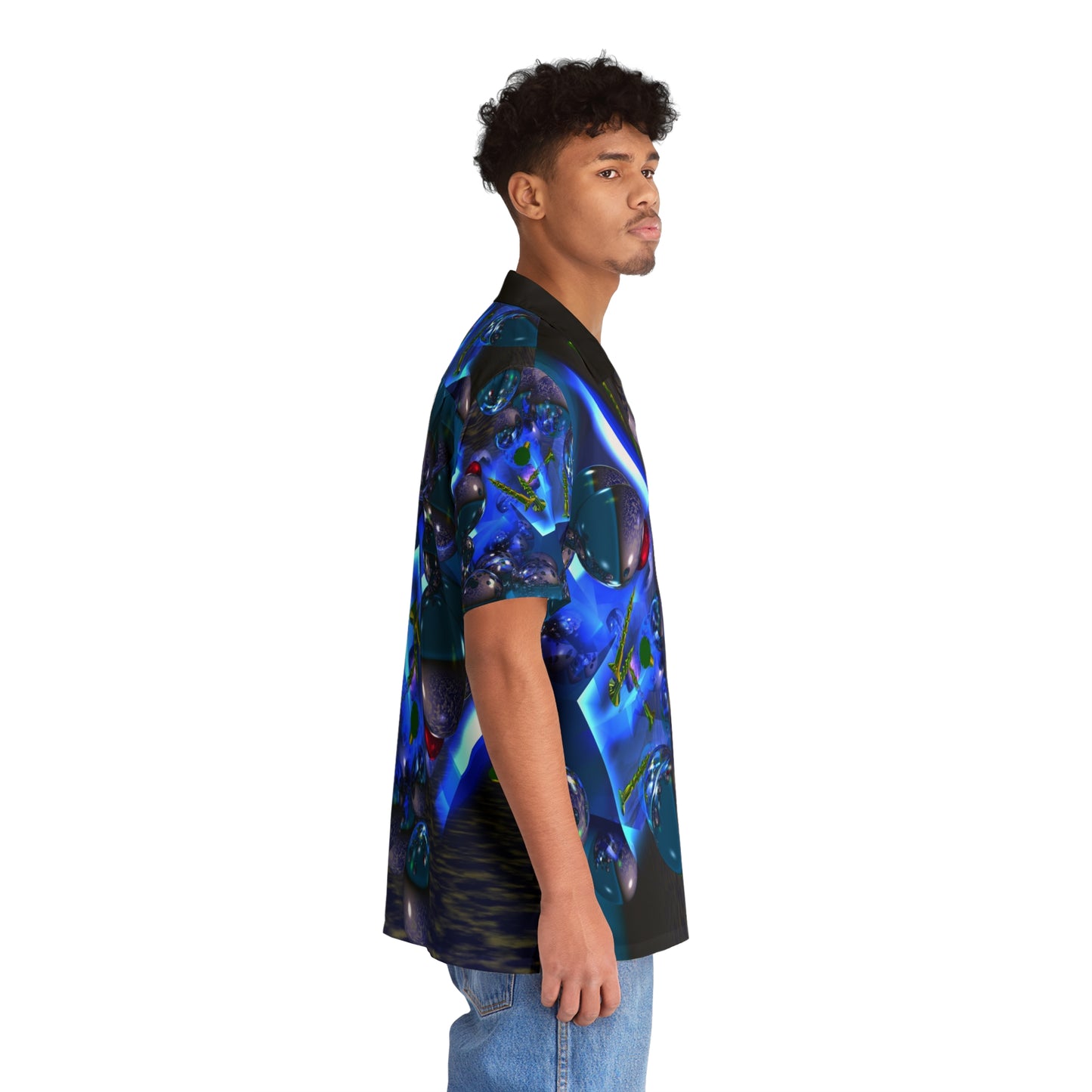 Silicon Screws Blazing Blue - Men's Hawaiian Shirt - Liquid Geometry