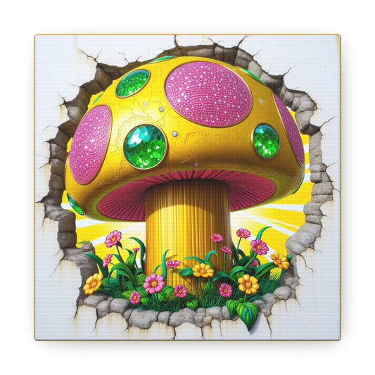 Nature's Fantasia: Mycelium Carnival - GnomePOP Mushroom - 6x6 Canvas Gallery Wrap POP - Thick & Ready to Hang!