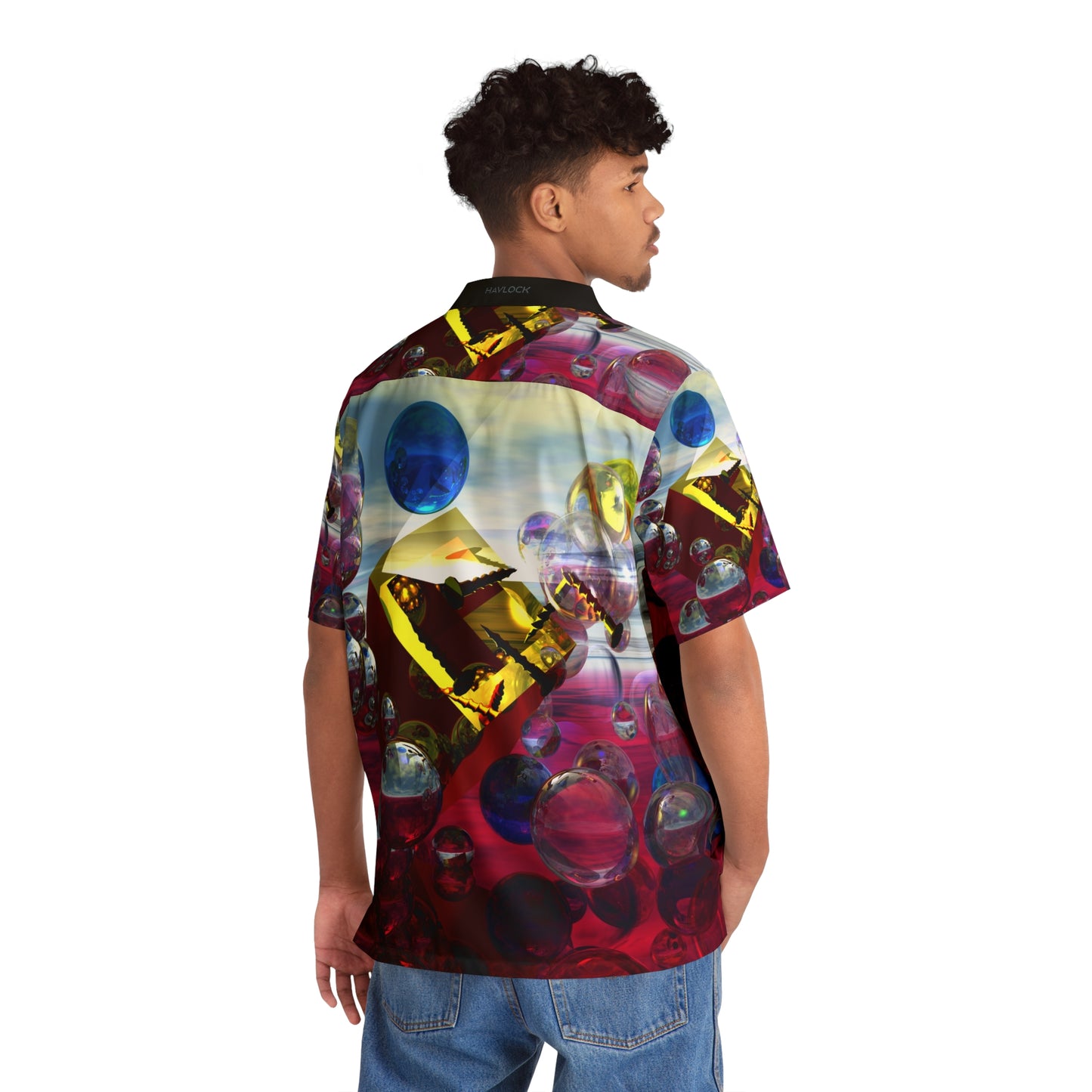 Solid Sonic Bubble Boom - Men's Hawaiian Shirt - Liquid Geometry