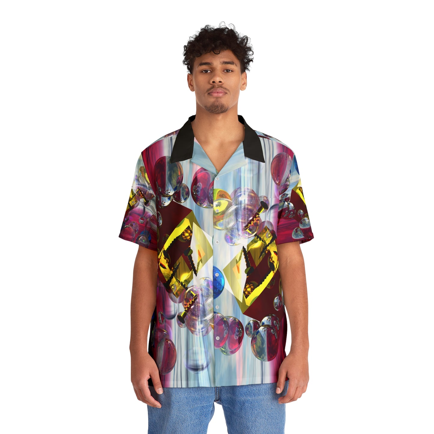 Solid Sonic Bubble Boom - Men's Hawaiian Shirt - Liquid Geometry