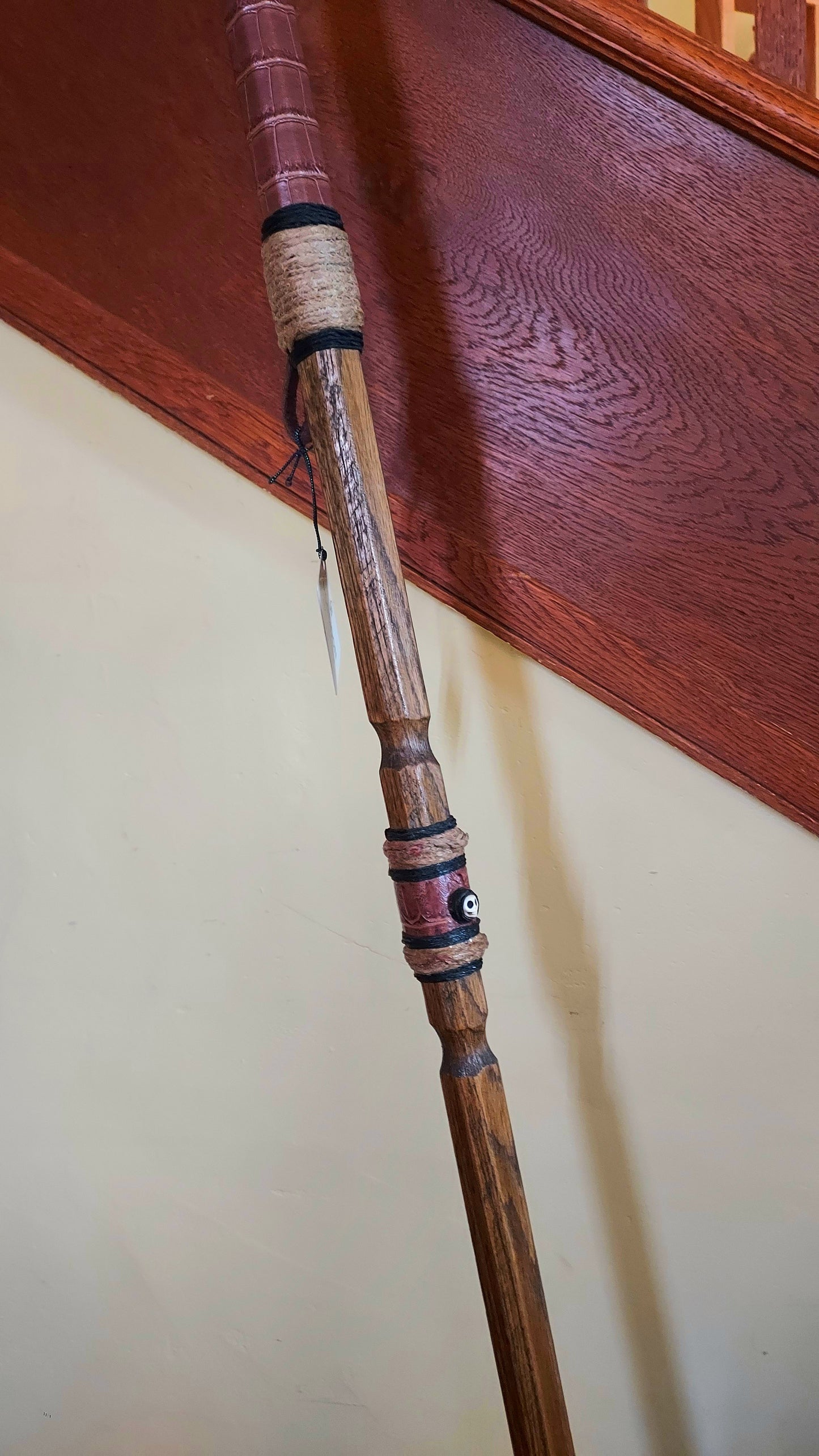 Walking Stick - POSEIDON - 61" White Oak - Brown Crocodile grip with custom display stand