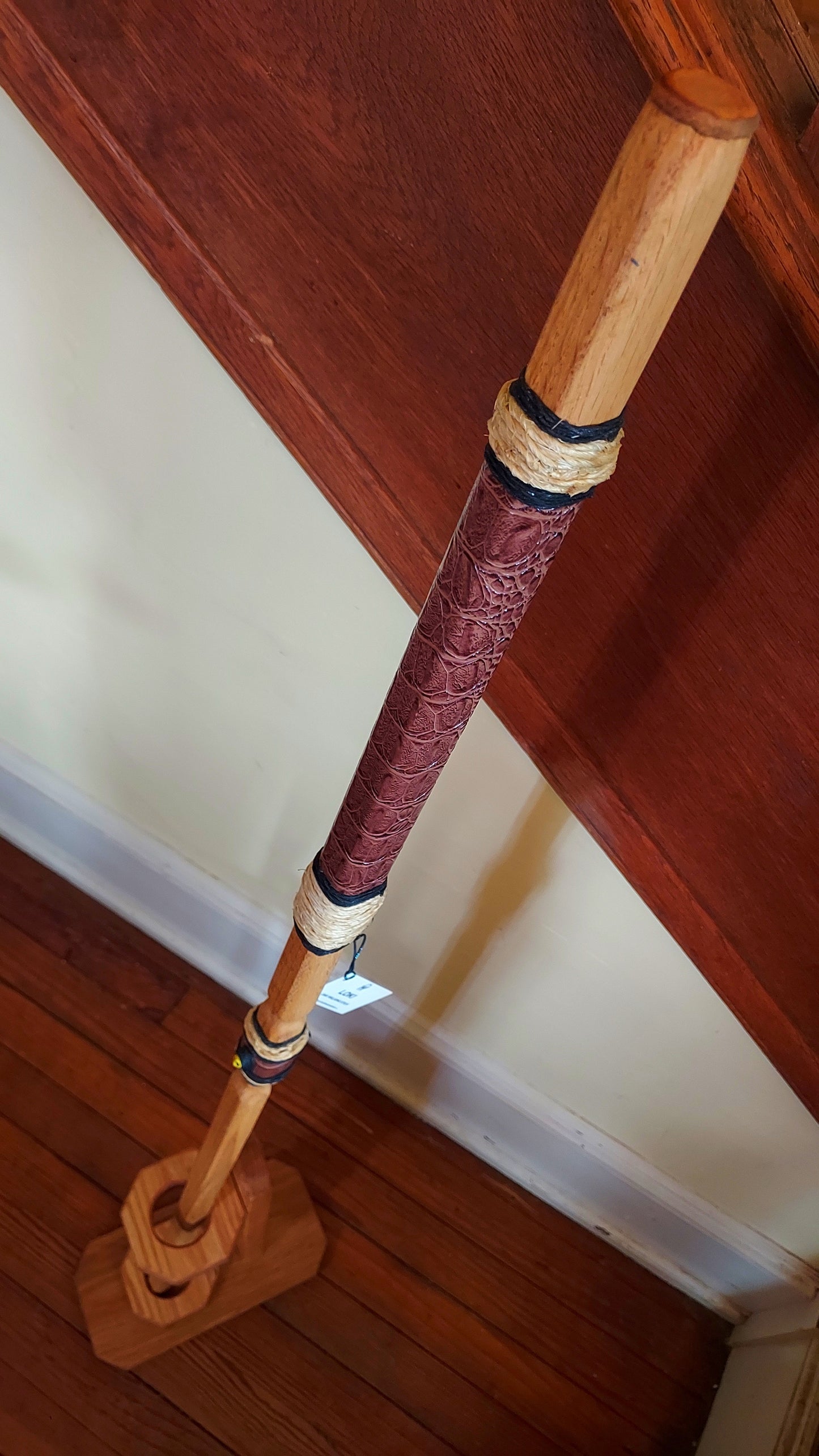 Walking Stick - LOKI - 51" Red Oak - Brown Crocodile grip, with custom Display Stand