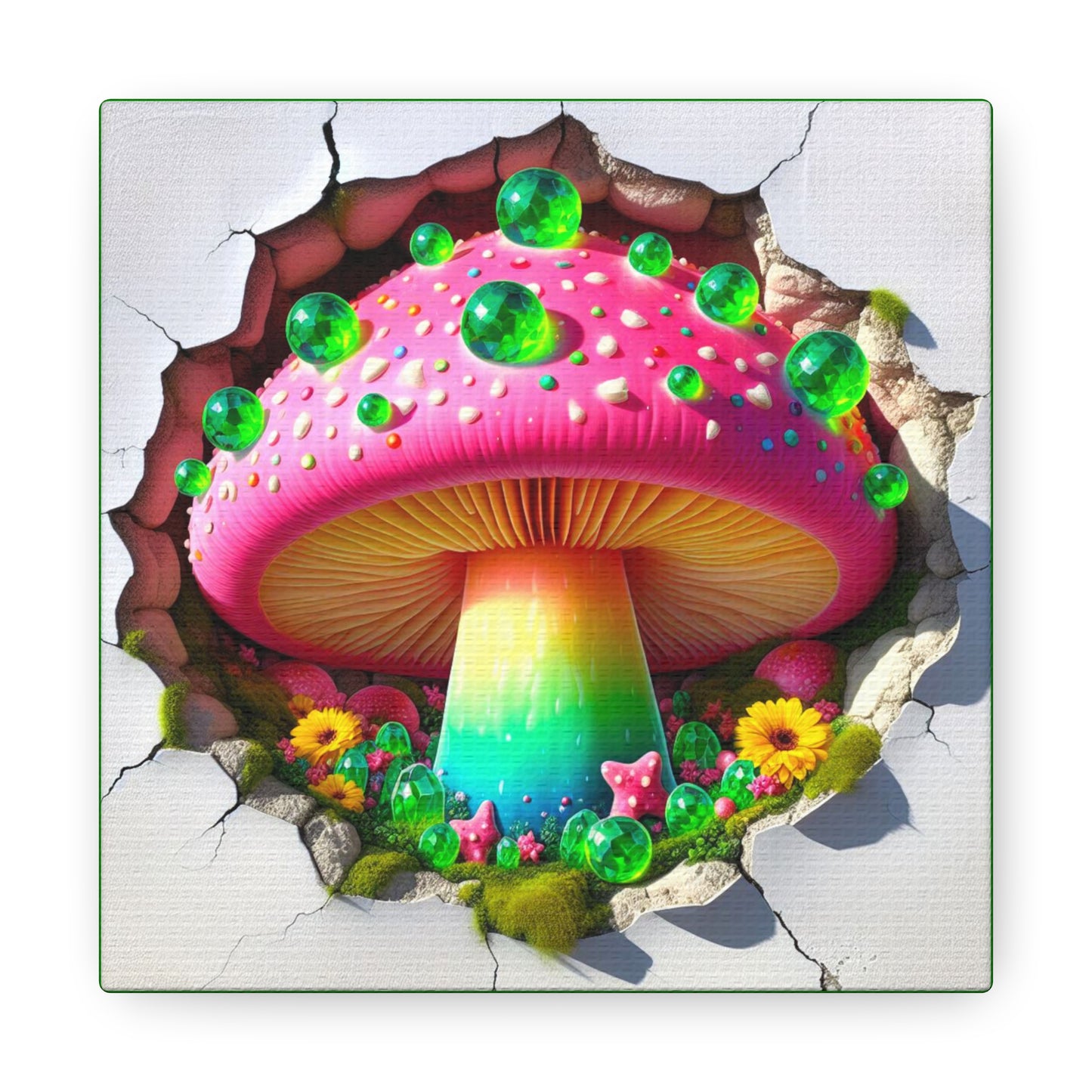 Emerald Euphony - GnomePOP Mushroom - 6x6 Canvas Gallery Wrap POP - Thick & Ready to Hang!