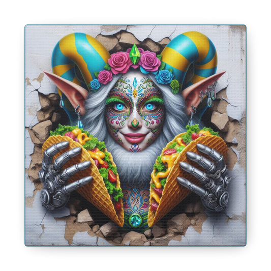 Crizzle’s Cosmic Taco Cruncher - GnomePOP Jester - 6x6 Canvas Gallery Wrap POP - Thick & Ready to Hang!