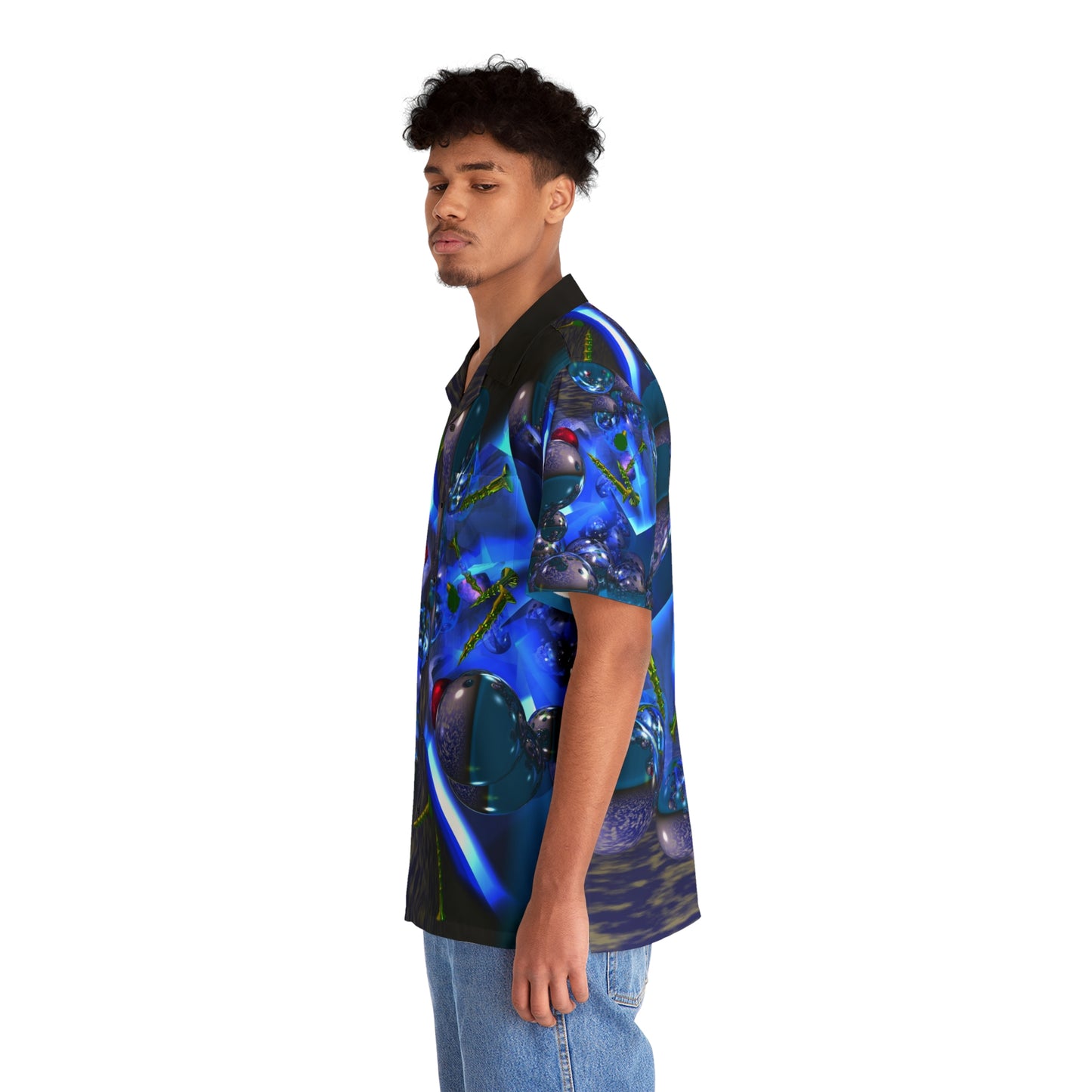 Silicon Screws Blazing Blue - Men's Hawaiian Shirt - Liquid Geometry