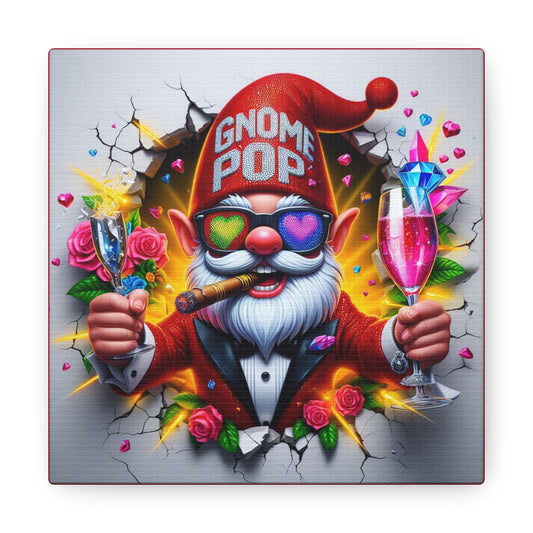 Boz The Champagne Cupid - GnomePOP Gnome - 6x6 Canvas Gallery Wrap POP - Thick & Ready to Hang!