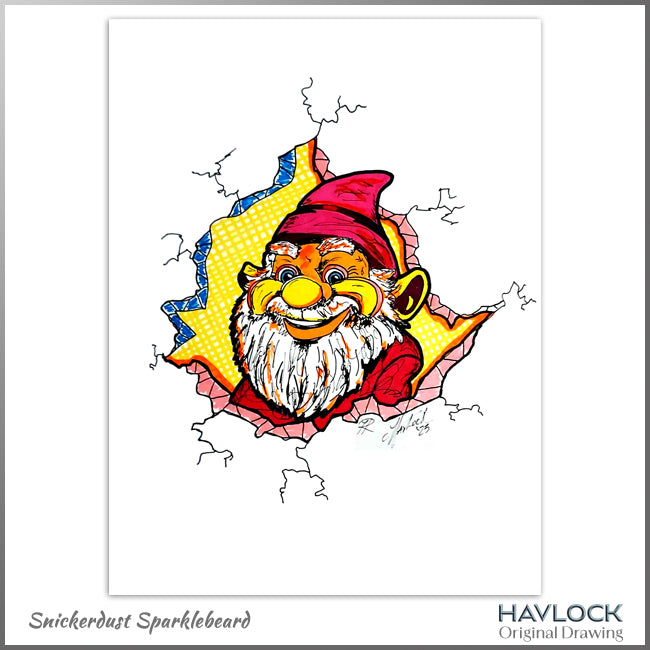 Snickerdust Sparklebeard - Original Drawing - Cracked Gnome Chronicles