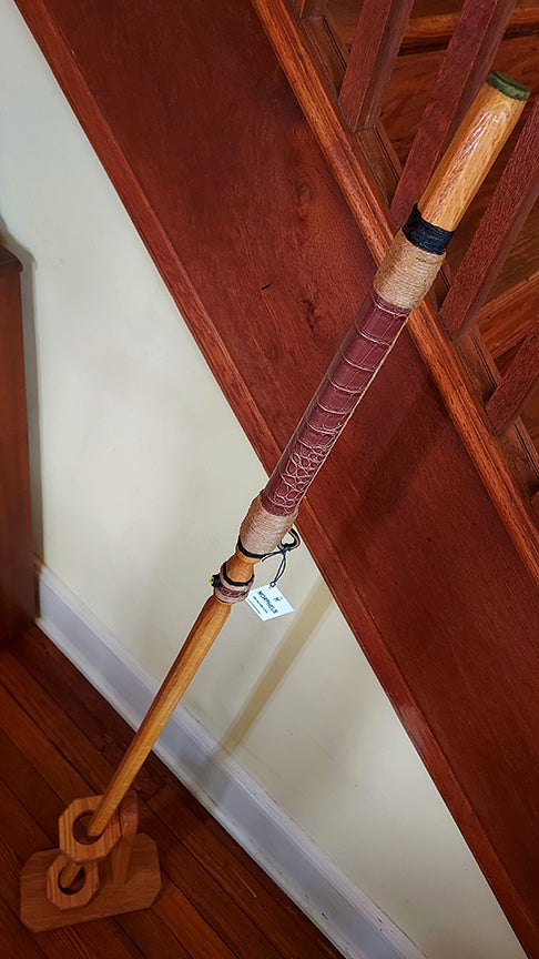 Walking Stick - MORPHEUS - 61" Red Oak - Brown Crocodile grip, with custom Display Stand