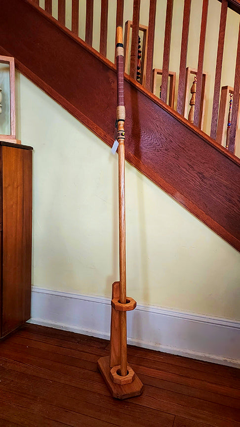 Walking Stick - MORPHEUS - 61" Red Oak - Brown Crocodile grip, with custom Display Stand