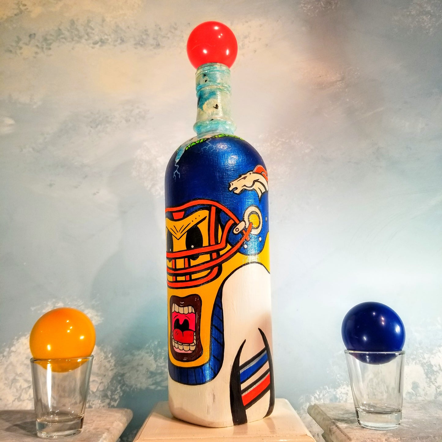 Popademic - SKULLCRACKER - BLAZING BUCK  (Denver Broncos) - Original Painted Bottle - Joey & Rhonda Havlock