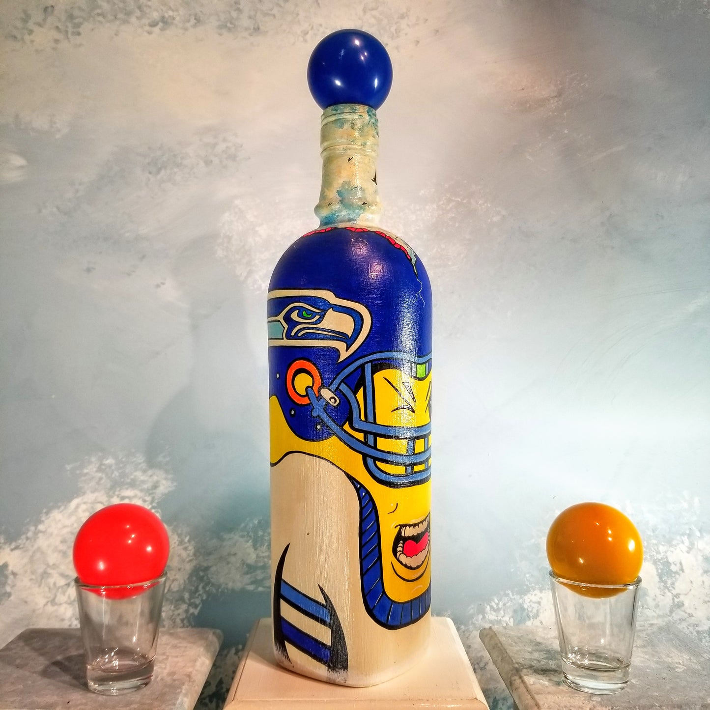 Popademic - SKULLCRACKER - SQUAWKING SAM (Seattle Seahawks) - Original Painted Bottle - Joey & Rhonda Havlock