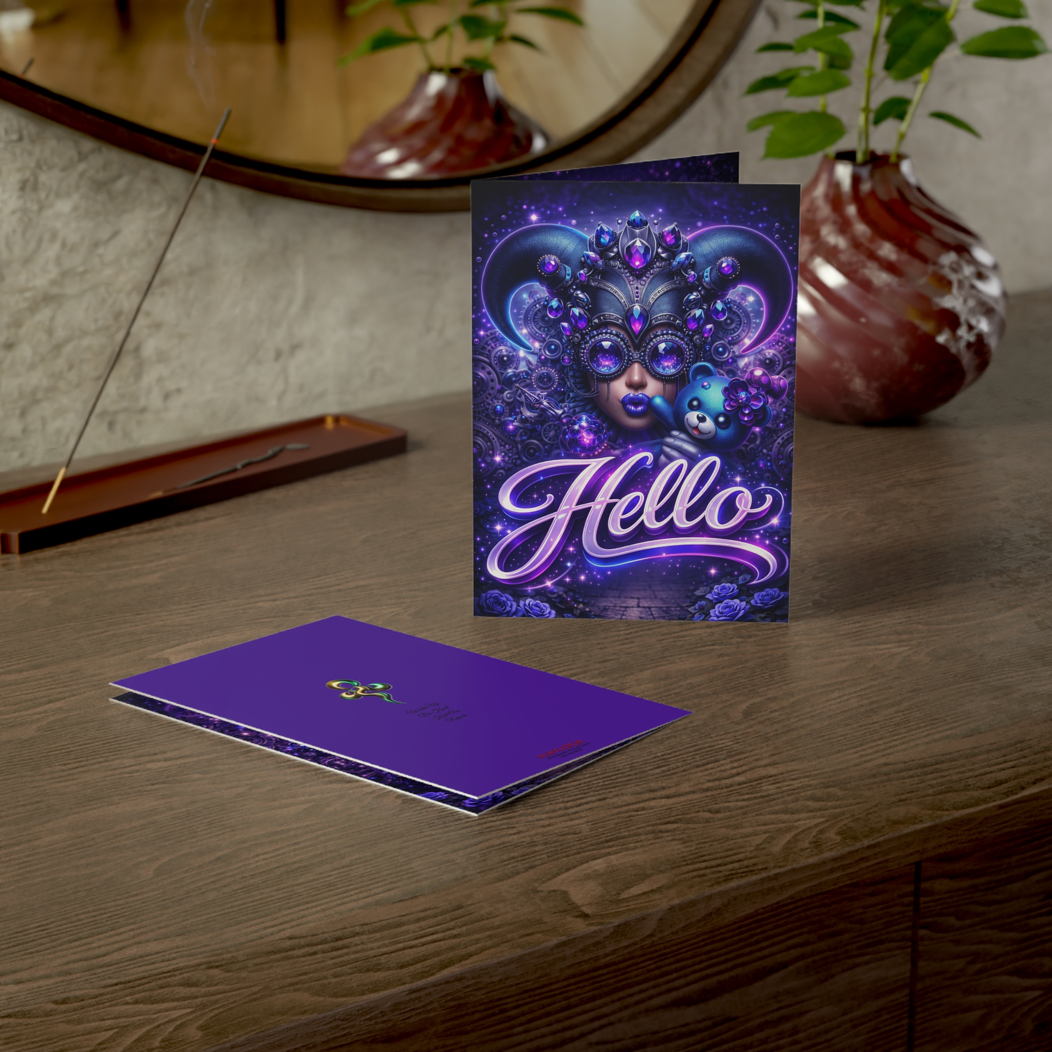 HELLO Greeting Card - You're On My Mind - EntheoPOP Jesterama Collection - Cyber Goth Teddy - Image 4