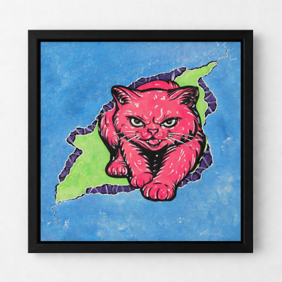 Sneaky Sam Stalking - Cat in a Crack - Original Painting - Joey & Rhonda Havlock Collaboration