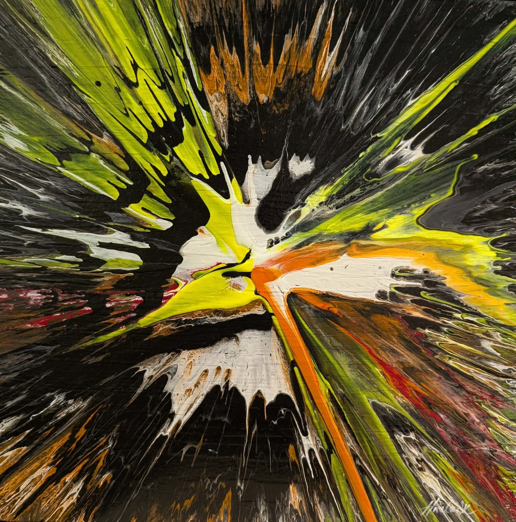 Detonation Field - 12"x12" - Velocity Spin Art Series - Original Painting - Framed - Image 2