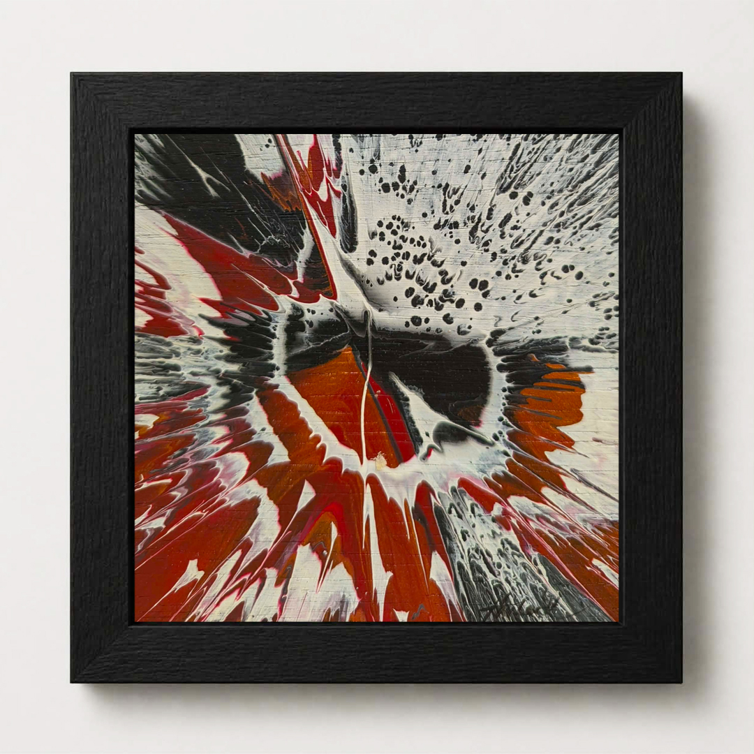 Magma Flare - 6"x6" - Velocity Spin Art Series - Original Painting - Framed