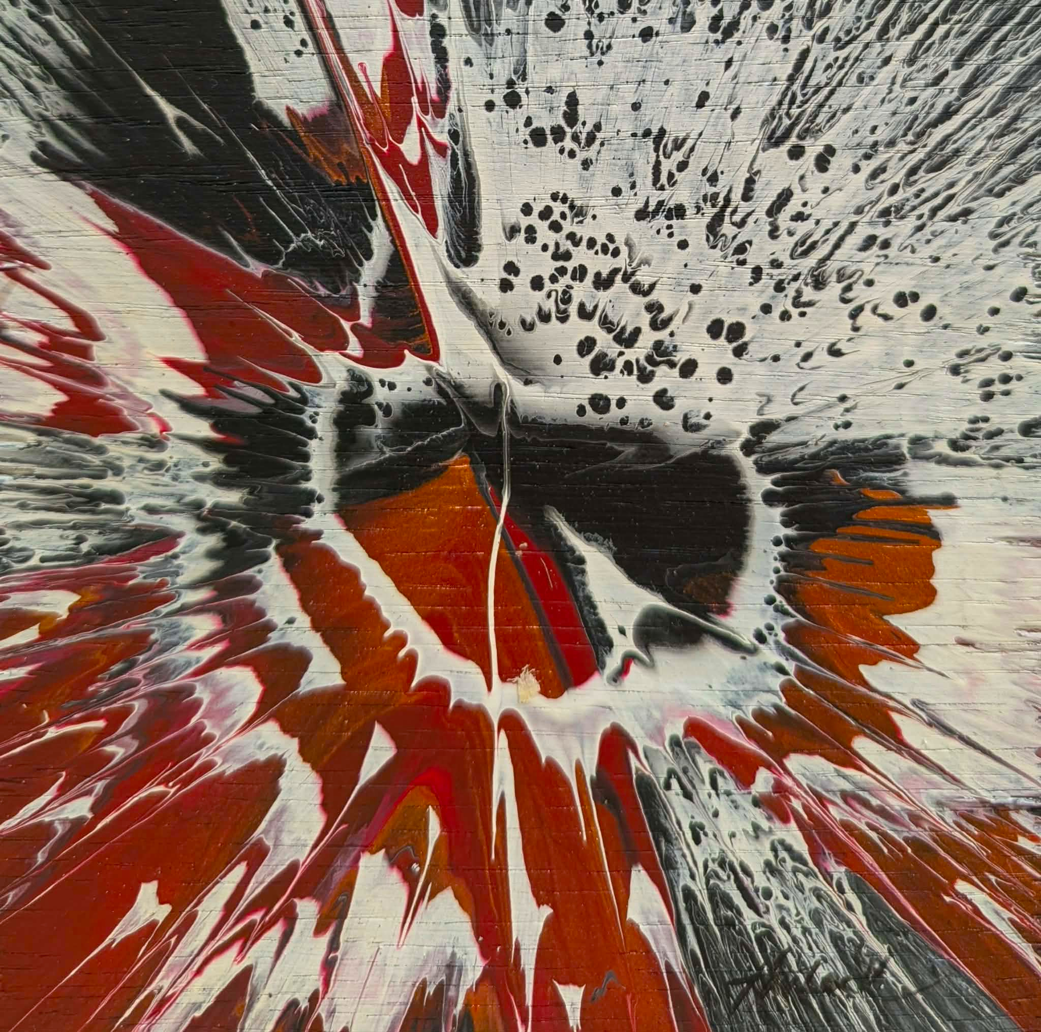 Magma Flare - 6"x6" - Velocity Spin Art Series - Original Painting - Framed - Image 2