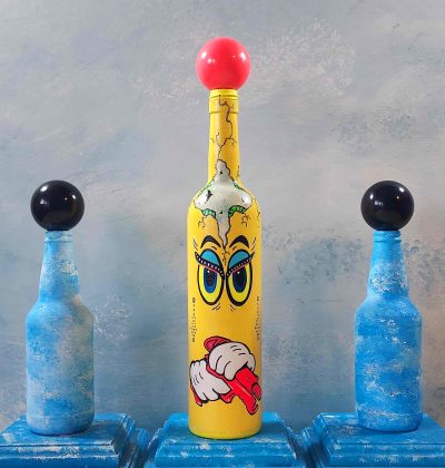 CARLITA Von UZIPOP - POPADEMIC - Painted Glass Bottle