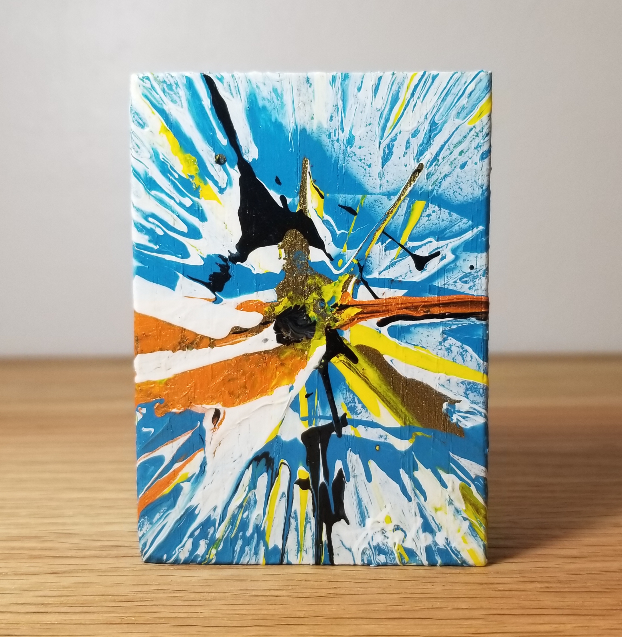 Sunkissed Fracture - 3.5"x2.5" - Velocity Spin Art Series - Freestanding Original Painting